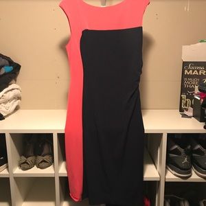 Salmon and Navy dress.